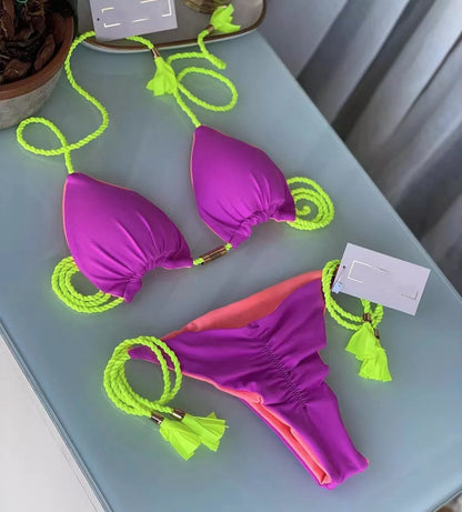 Braided Bikini Triangle Bag Swimsuit in quick-dry nylon fabric