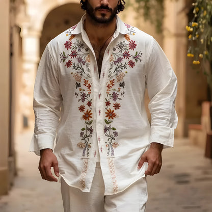 Men's retro style summer cardigan with 3D printed pattern in bamboo linen polyester fabric