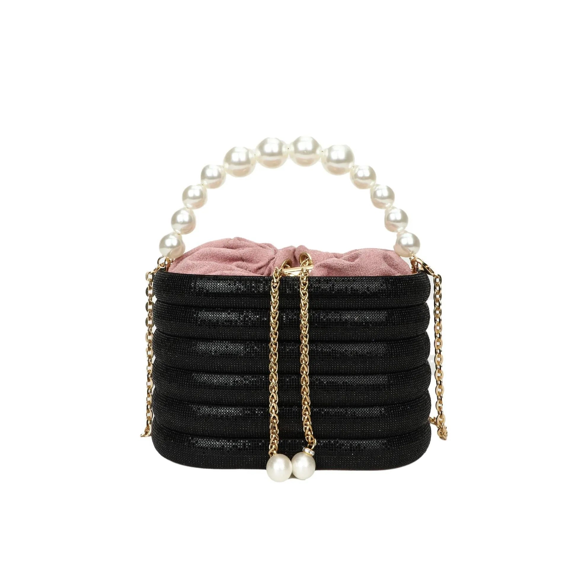 Women's soft PU crossbody bag with beaded accents, round shape, and single shoulder strap in black colour.