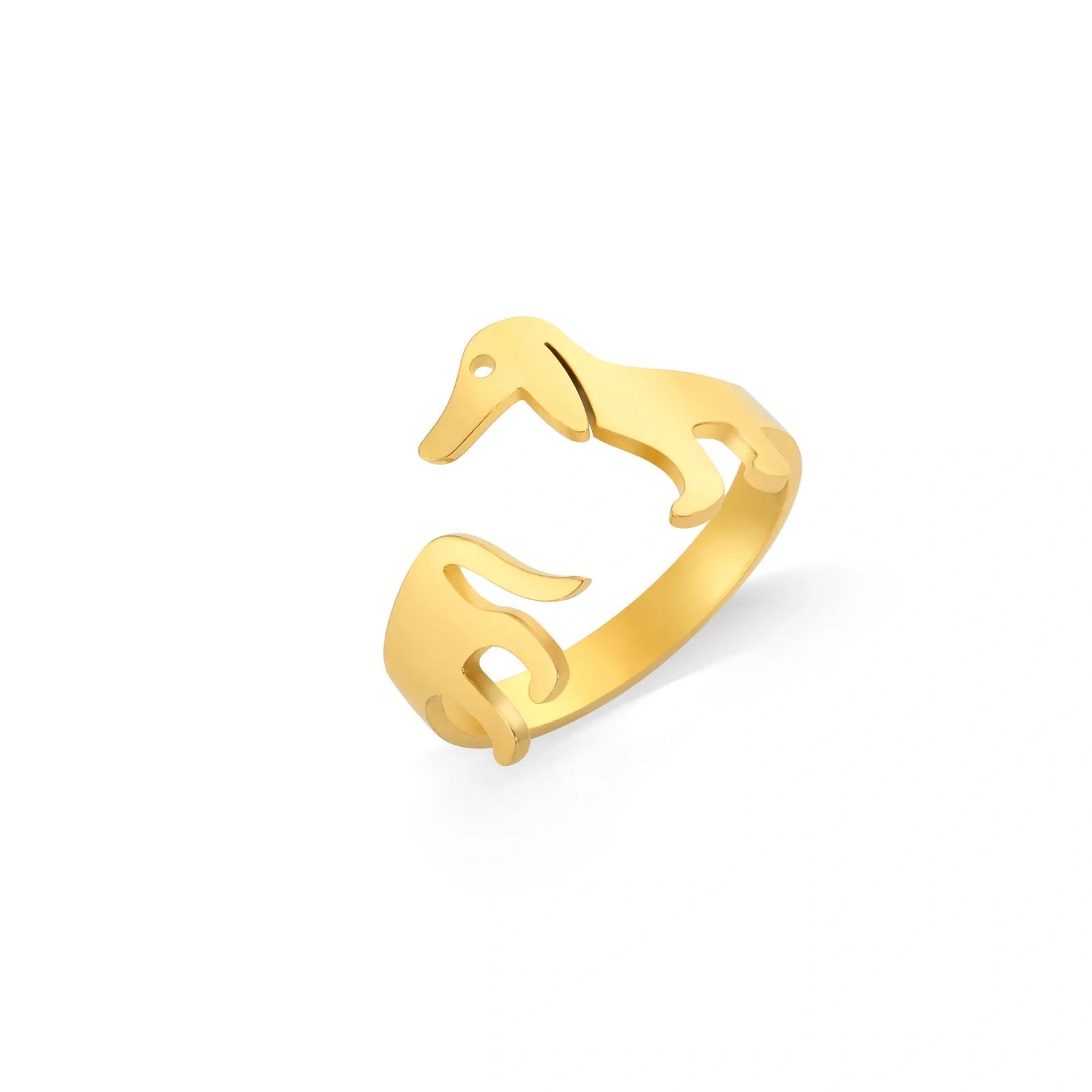 Adjustable Titanium Steel Sausage Dog Ring, a unique fashion accessory with a playful dog-inspired design made of premium materials