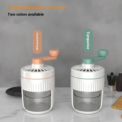 Green hand-cranked ice shaving machine with removable ice box and ergonomic handle