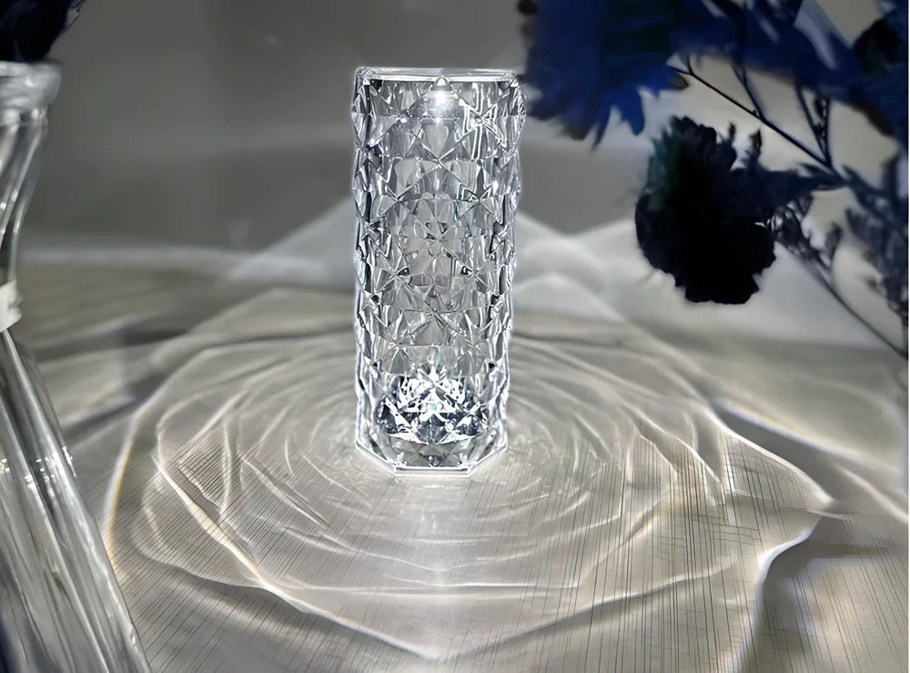 Rose Light crystal night light with USB charging cable and touch-sensitive dimming control
