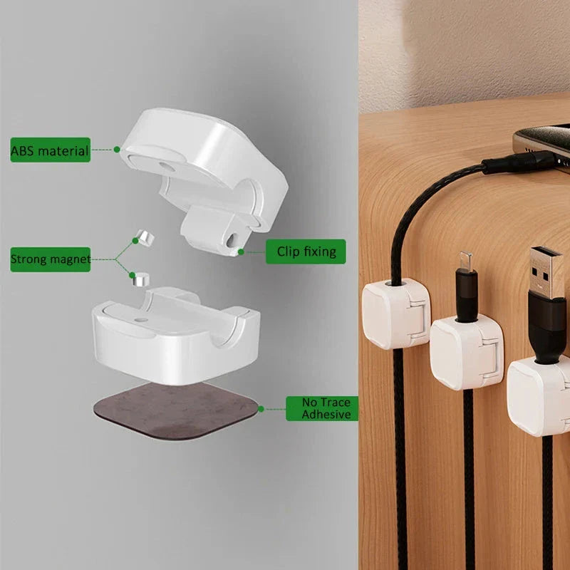 Adjustable Magnetic Cable Organizer for Under Desk - Premium Wire Holder and Manager in White and Black Colors