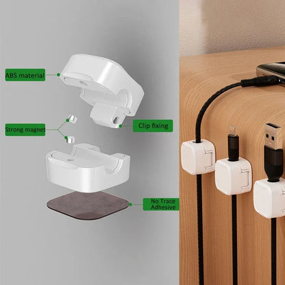 Adjustable Magnetic Cable Organizer for Under Desk - Premium Wire Holder and Manager in White and Black Colors