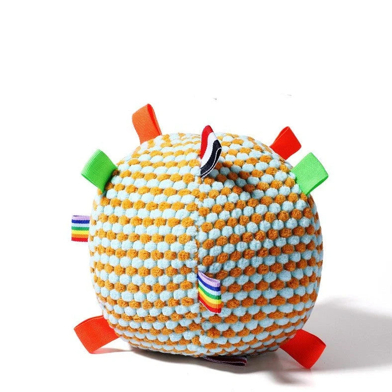 17cm blue and green pineapple lattice dog toy with textured chewing surface