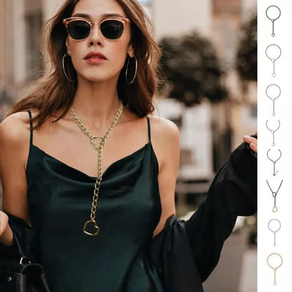 Stainless steel lariat heart necklace with heavy ring and Cuban chain in multiple finishes