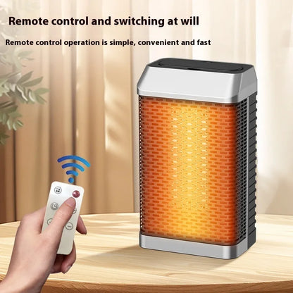 Black remote control desktop heater with shaking head, dimensions 14.5cm by 10cm by 26cm