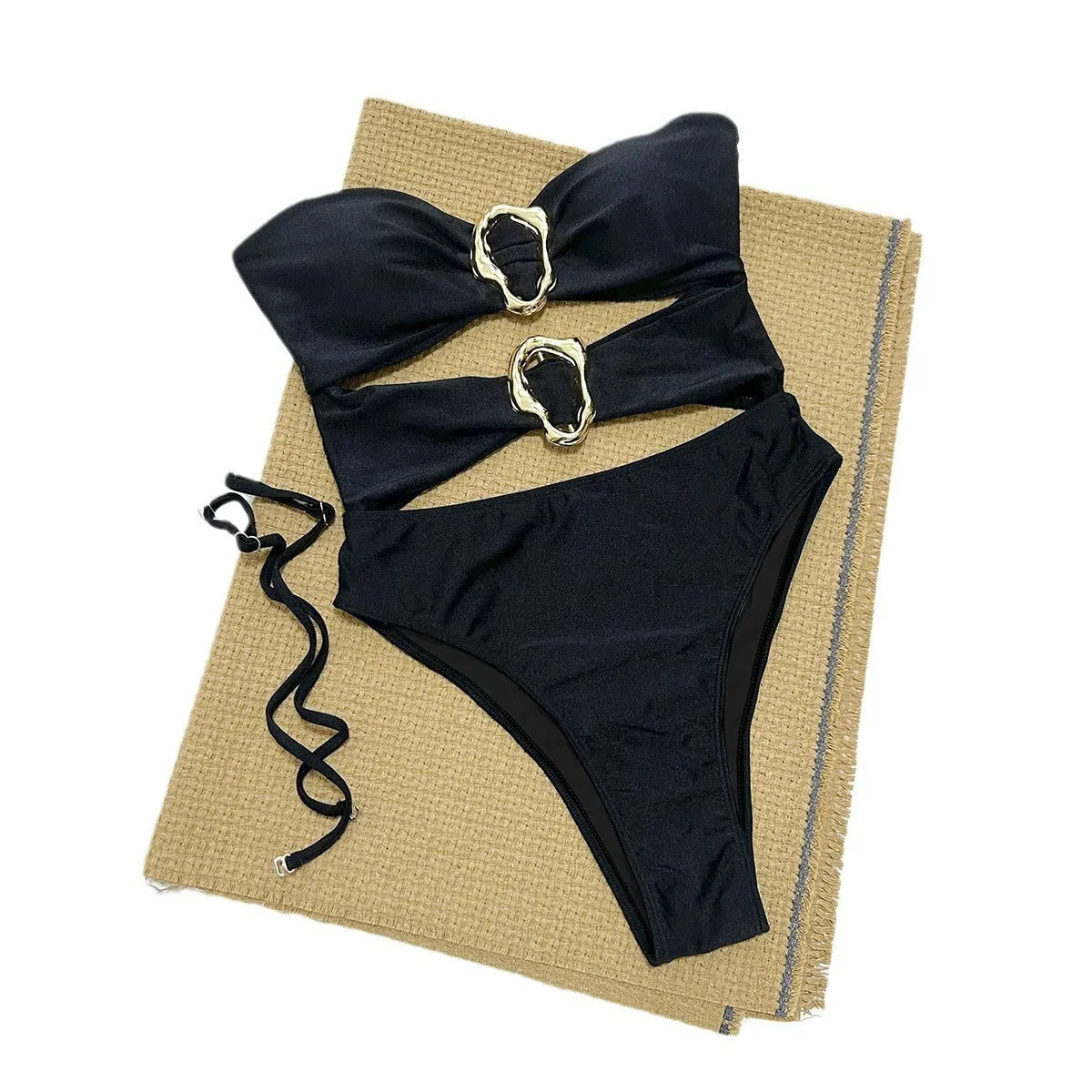 Women's solid colour one-piece swimsuit in black, brown, or red with nylon spandex lining, sizes S M L
