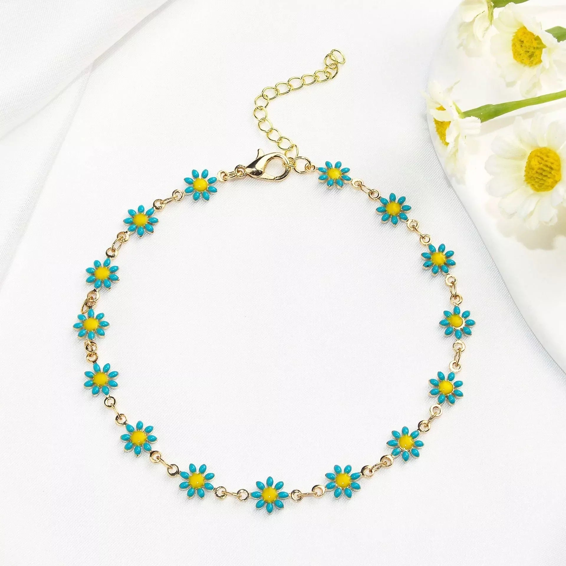 Little Daisy Anklet - Colorful floral ankle ring with adjustable fit