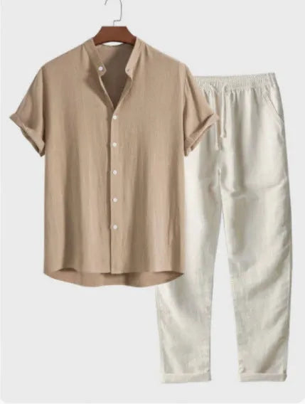 Men's loose fit short sleeve shirt and trousers casual suit set in various colours