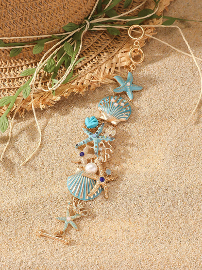 Alloy rhinestone marine bracelet with starfish design in turquoise, coral red, or coral blue for women's holiday wear