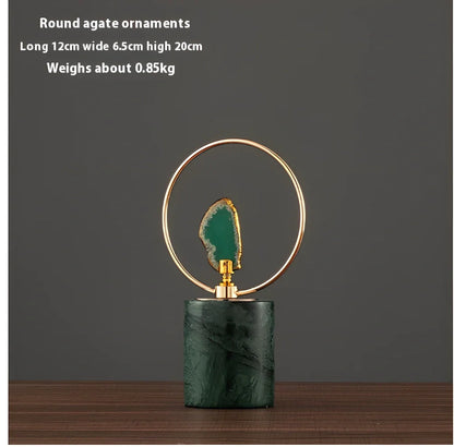 Handmade agate ornament with iron construction and marble base in two sizes