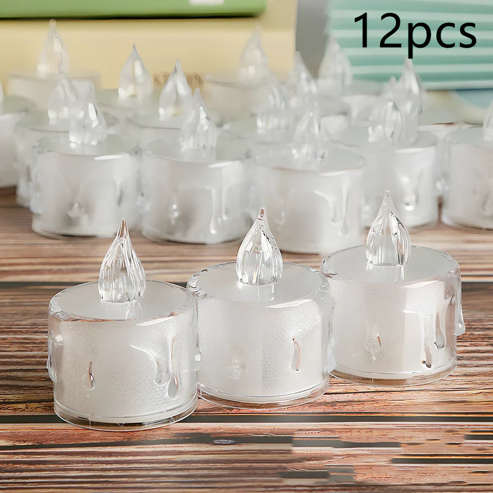 Electronic LED candle lamp with warm white illumination, 3.6cm diameter transparent design