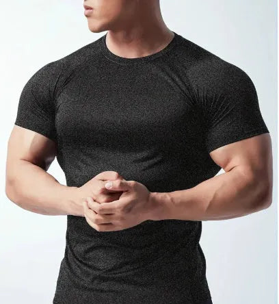 Men's casual short sleeve t-shirt in quick-dry polyester, shown in grey.