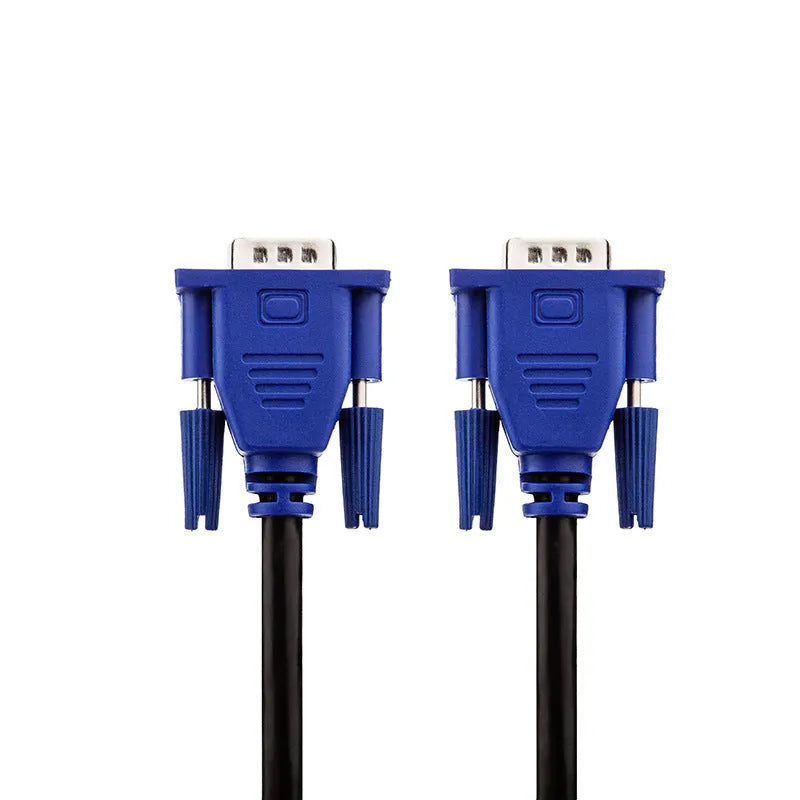 Black VGA cable with blue connector heads measuring 1.5 metres for computer to monitor connections