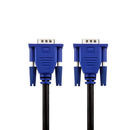 Black VGA cable with blue connector heads measuring 1.5 metres for computer to monitor connections
