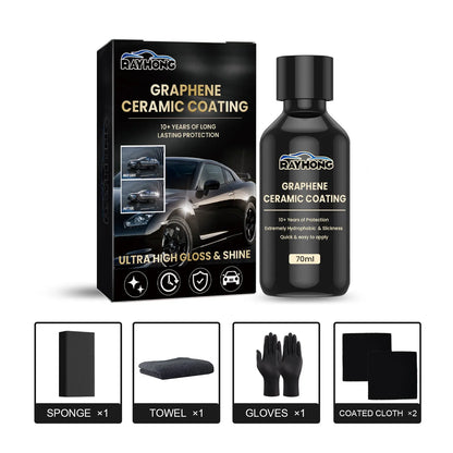 70ml bottle of graphene ceramic coating for cars with sponge, towel, gloves, and cloths