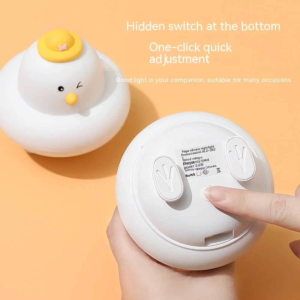 Blue duck silicone night lamp with USB charging cable, 105mm square base