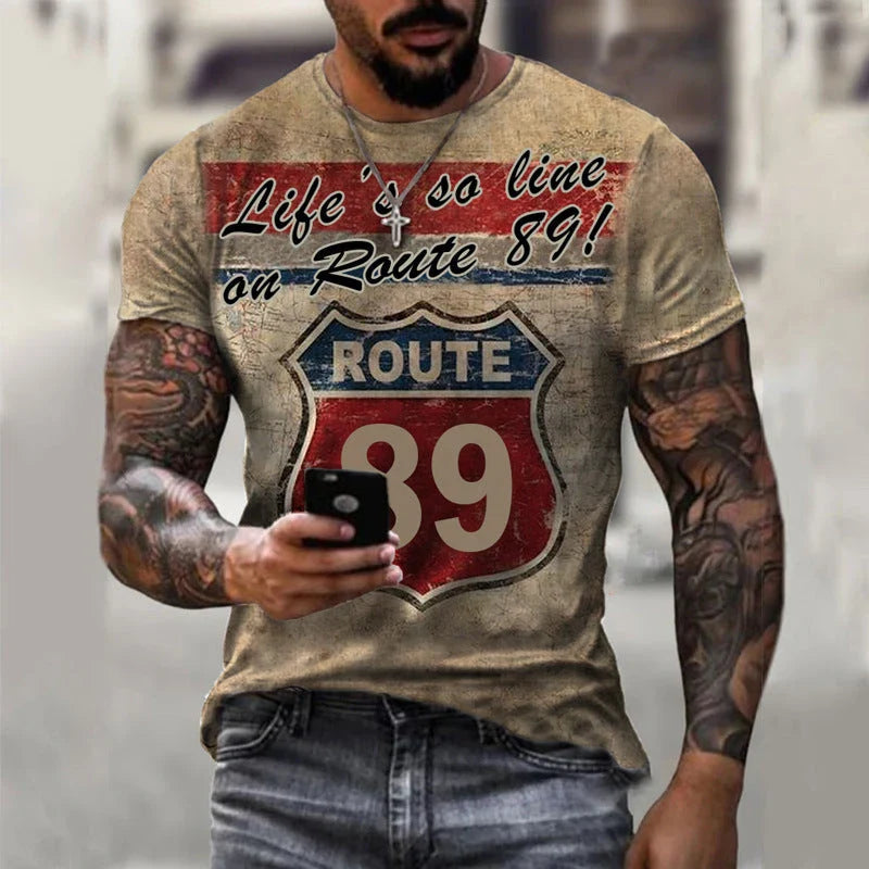 Stylish round neck t-shirt with bold digital print design, made from soft, breathable fabric for all-day comfort