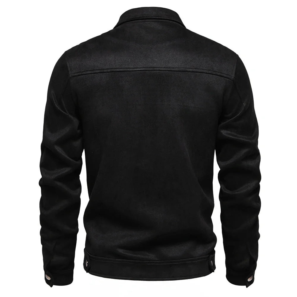 Men's Suede Lapel Zipper Jacket for Autumn and Winter in various colors