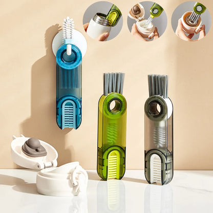 Transparent green 3-in-1 cup lid cleaning brush with spiral design for hard-to-reach crevices