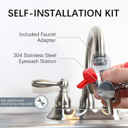 Versatile wall-mounted emergency eyewash station with dual spray heads for comprehensive eye coverage and hands-free 360-degree rotation