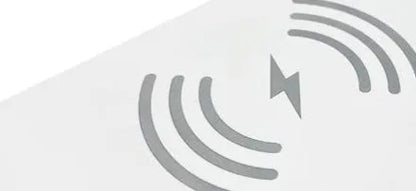 White smart bedside lamp with wireless charging pad, LED lighting, and digital alarm clock display