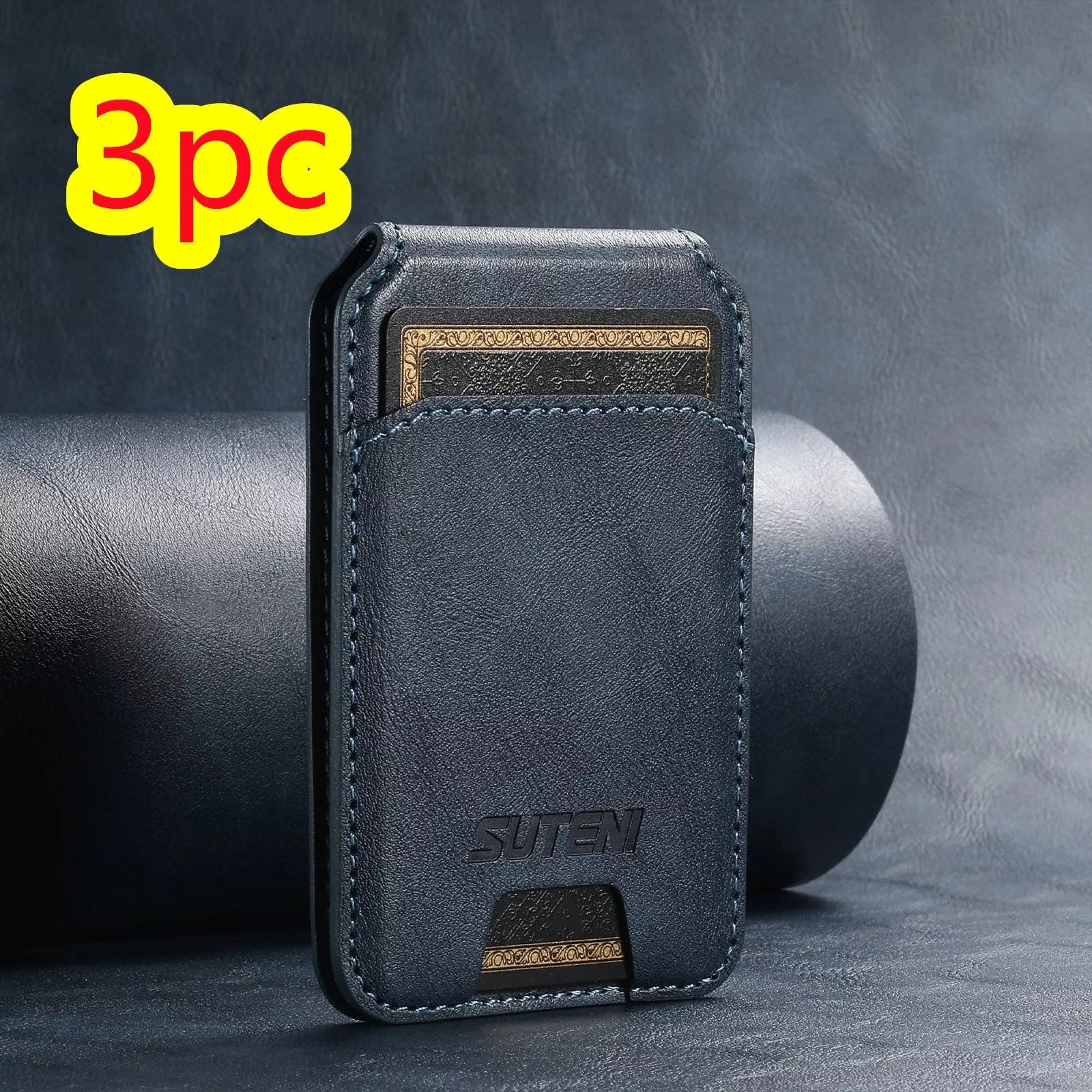 Android universal phone magnetic card holder with MagSafe ring in PU leather