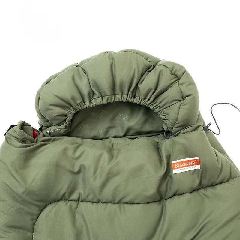 Ochre cotton sleeping bag unfurled showing quilted construction with 210T polyester ripstop shell