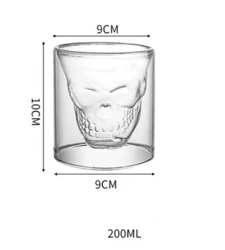 Double-layer skull design red glass whiskey glass for home bar