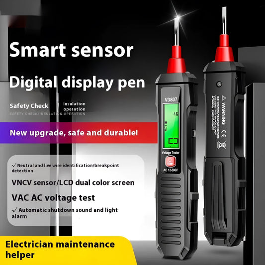 Digital voltage testing pen with LCD display showing voltage reading