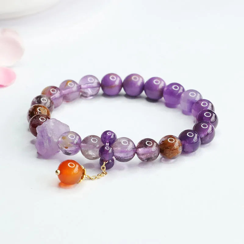Natural nine purple amethyst red agate crystal bracelet Mori style 7-8mm beads