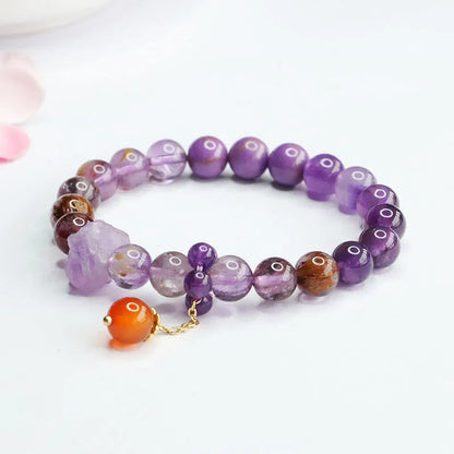 Natural nine purple amethyst red agate crystal bracelet Mori style 7-8mm beads