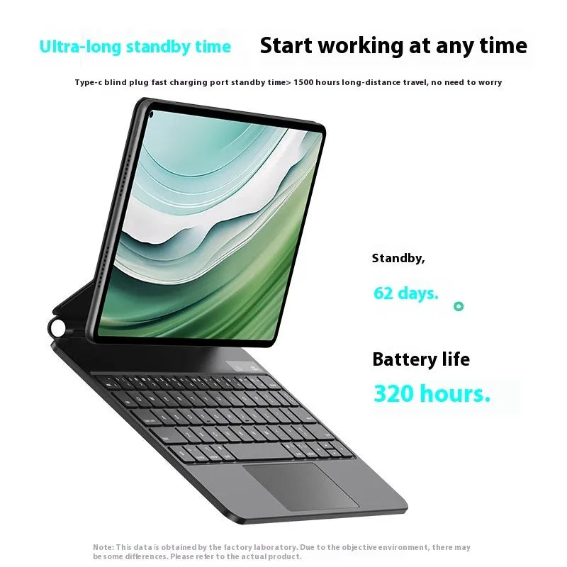 Huawei MatePad 11 magnetic wireless keyboard cover in black showing tablet protection and typing position