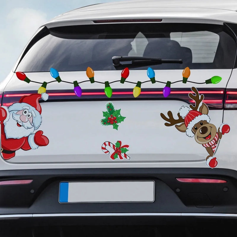 Christmas elk reflective magnetic sticker, made from synthetic resin and natural resin in a medium size, featuring a cartoon style design with magnetic backing for seasonal decoration and light reflection.