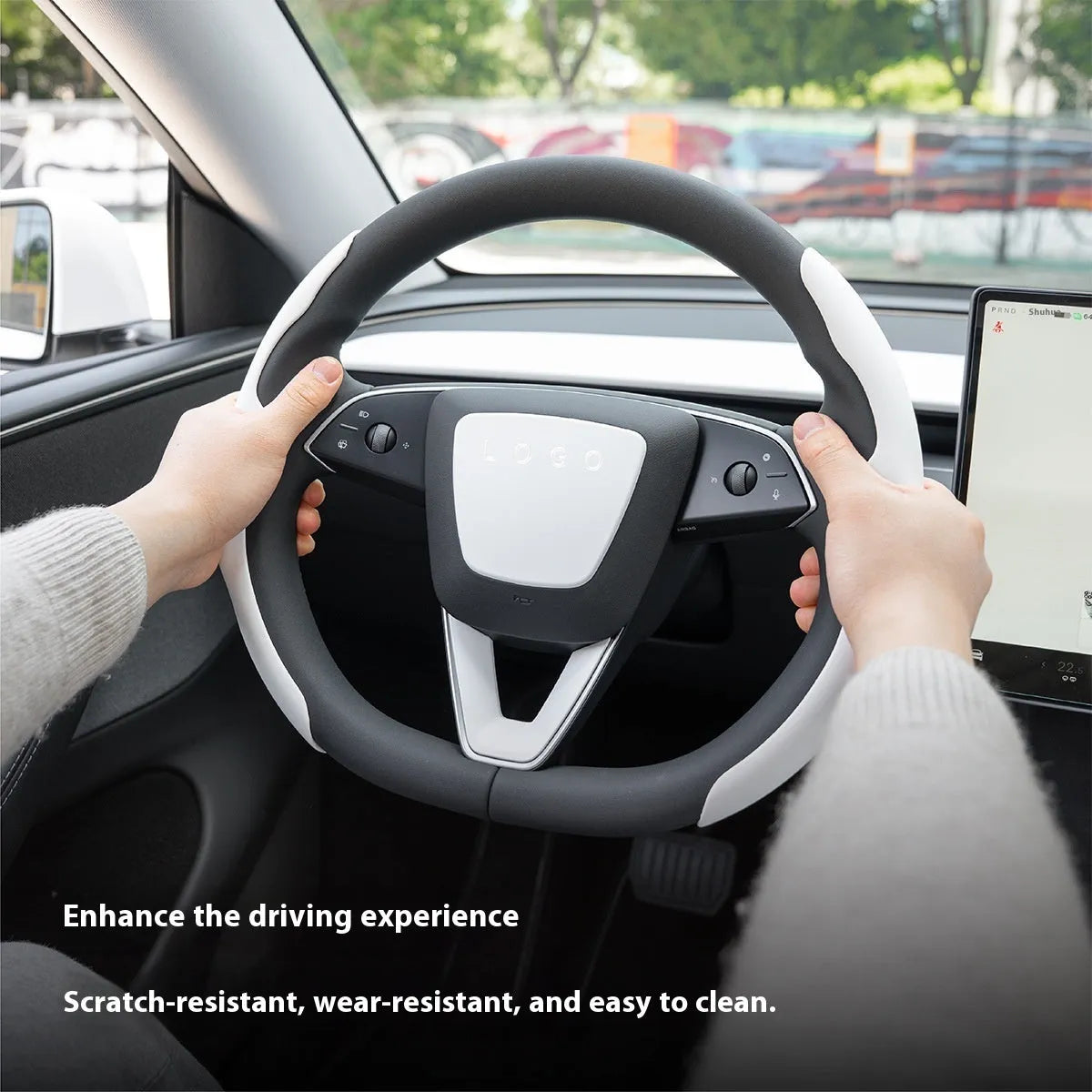 White plastic steering wheel patch cover for car interior renewal and scratch protection