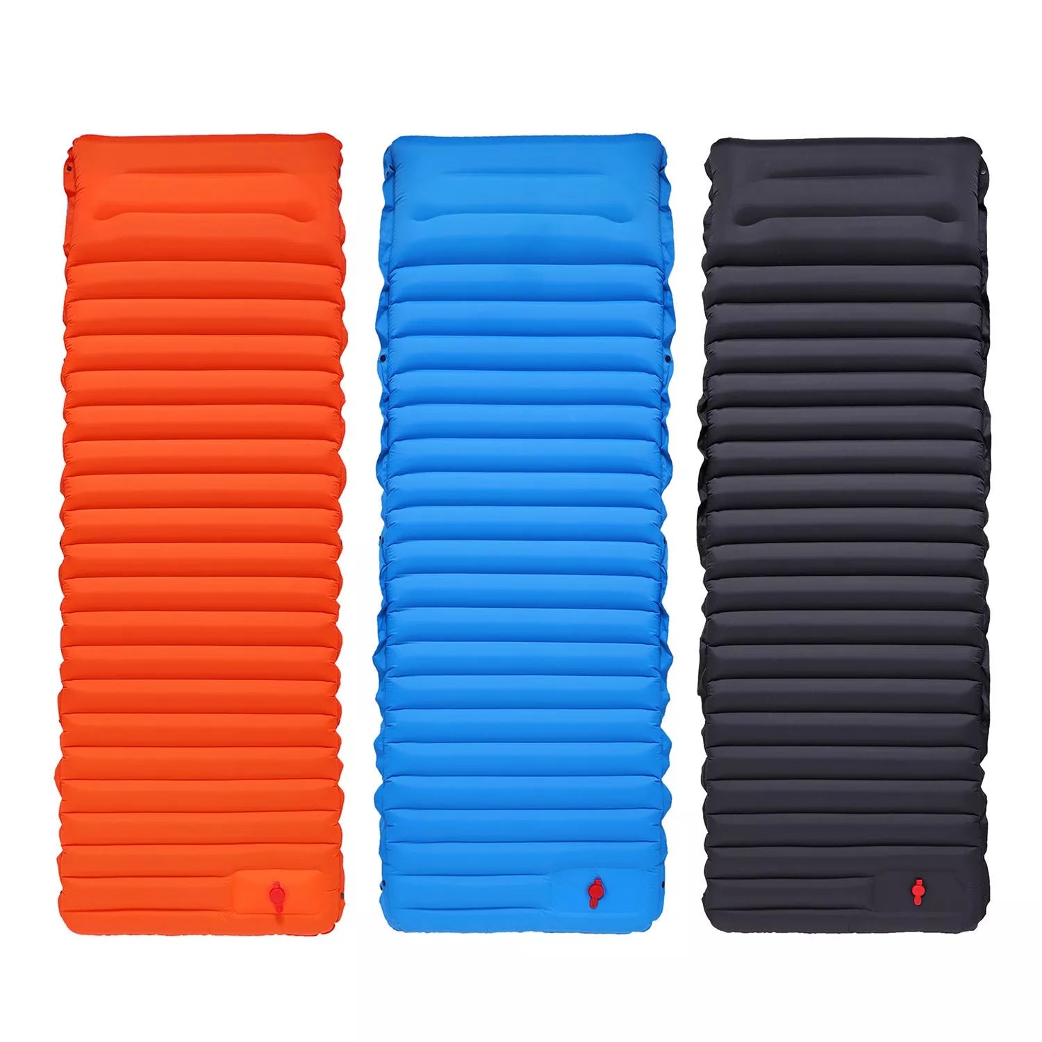 Portable inflatable bed mat for camping and picnics in blue with green