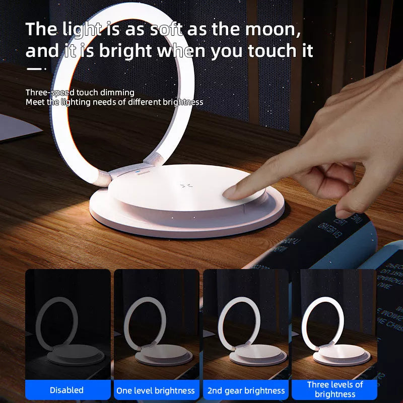 2-in-1 Wireless Charging LED Night Light in white with USB connection