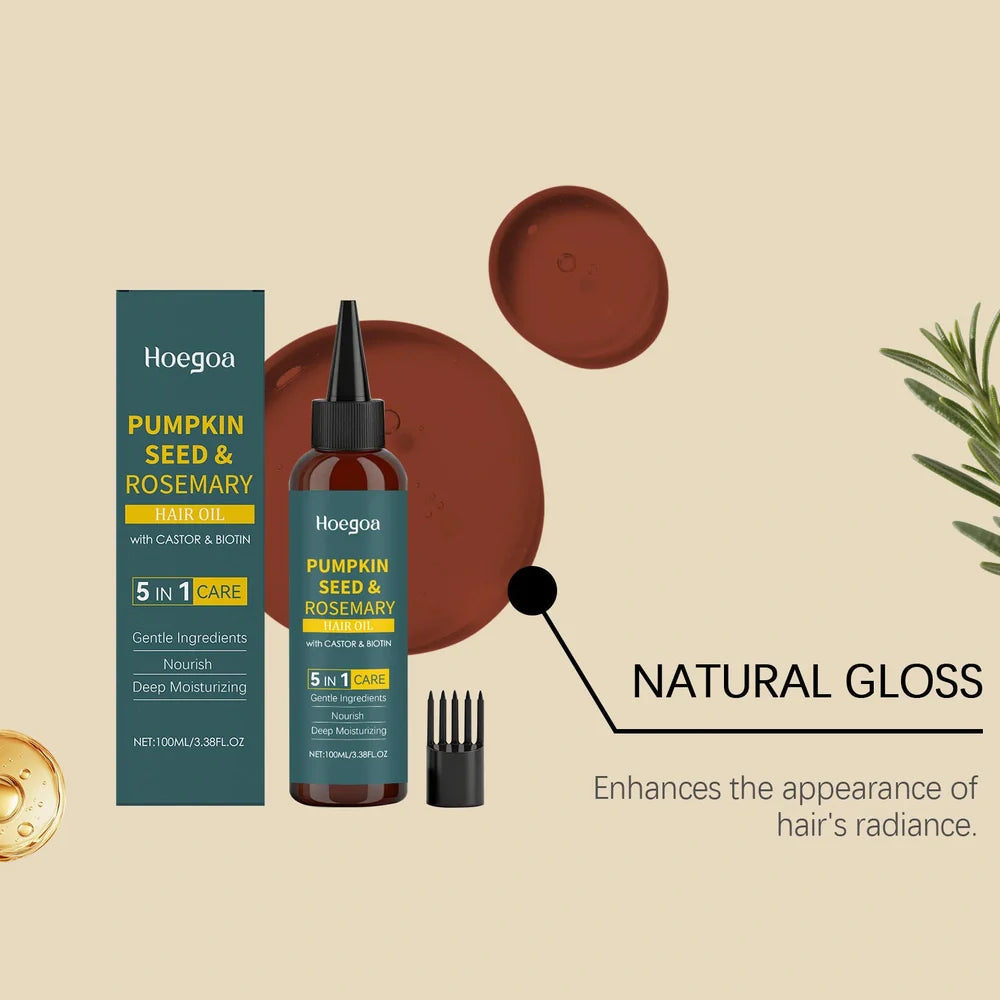 Rosemary essential oil bottle with pointed applicator and detangling comb for hair treatment