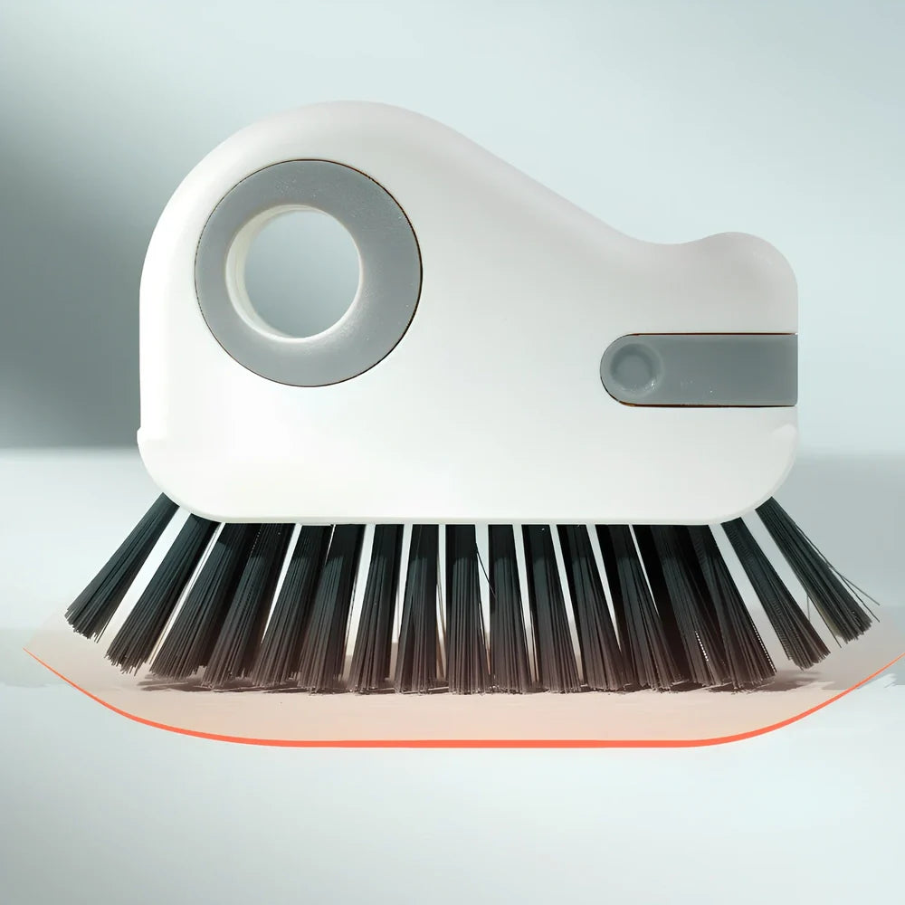 Groove cleaning brush with grey handle and pig bristle head for window track and kitchen cleaning
