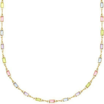 Ladies' adjustable alloy necklace with geometric glass pendant on a 41-50cm chain, electroplated in a random colour.