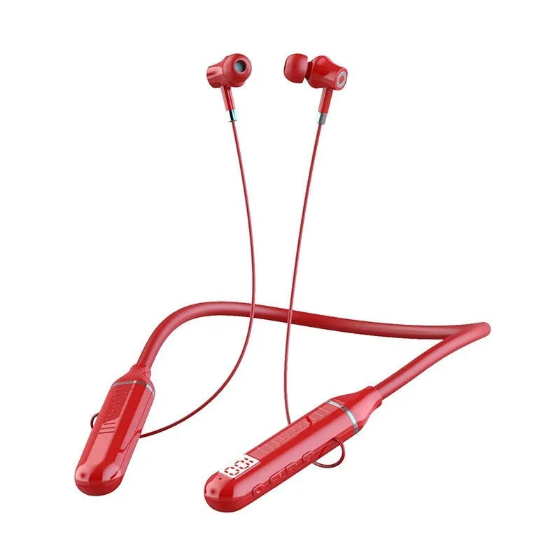 Wireless Bluetooth sports neckband headphones with power display in black, red, purple, or green