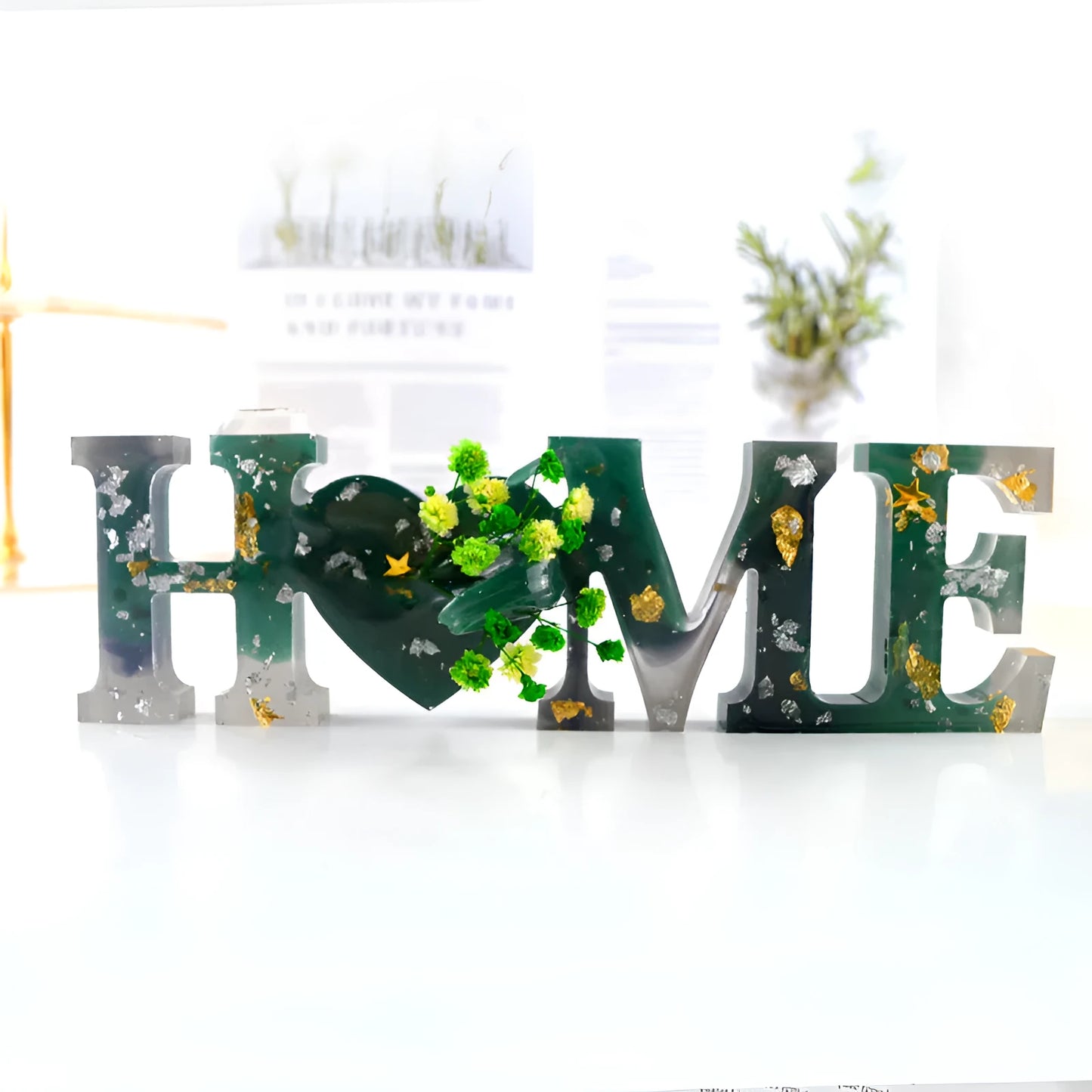 Silicone epoxy mould for resin crafts showing English mirror letters with love word designs in irregular shapes