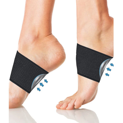 A pair of PU elastic arch support foot pads, shown in both heart style and ordinary plain style.