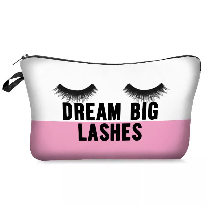 Digital printing lettered make-up bag with zipper closure for cosmetic storage