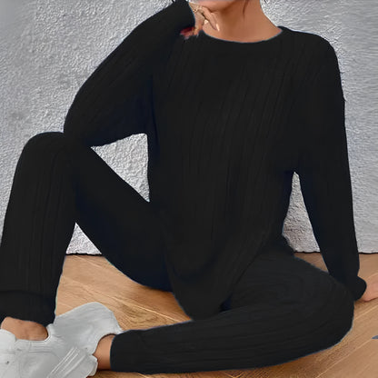 Sunken Stripe two-piece homewear set in black or blue with regular sleeves, sizes 1XL to 5XL