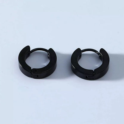 Black stainless steel geometric circle earrings for men, durable and stylish design