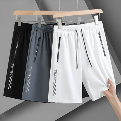 Men's black quick-dry nylon sports shorts with a loose fit and elasticated waistband.