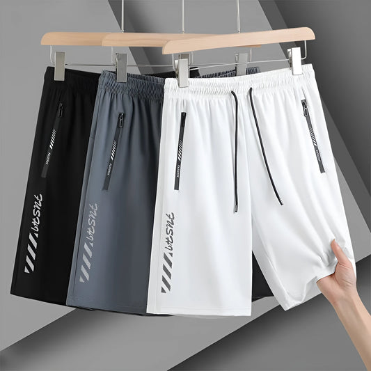 Men's black quick-dry nylon sports shorts with a loose fit and elasticated waistband.