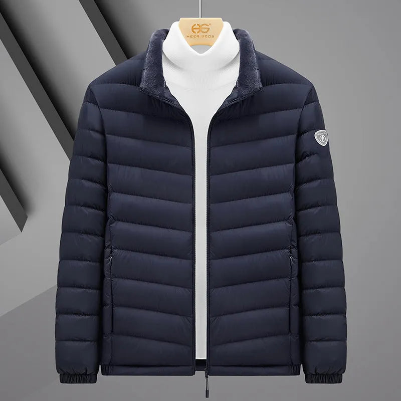 Plus size grey goose feather padded jacket, non-hooded, 50cm length, men's and women's colours, sizes S to 6XL